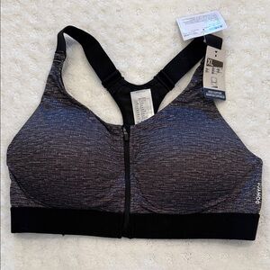 Sport Black and Gray Sports Bra with Front Zipper